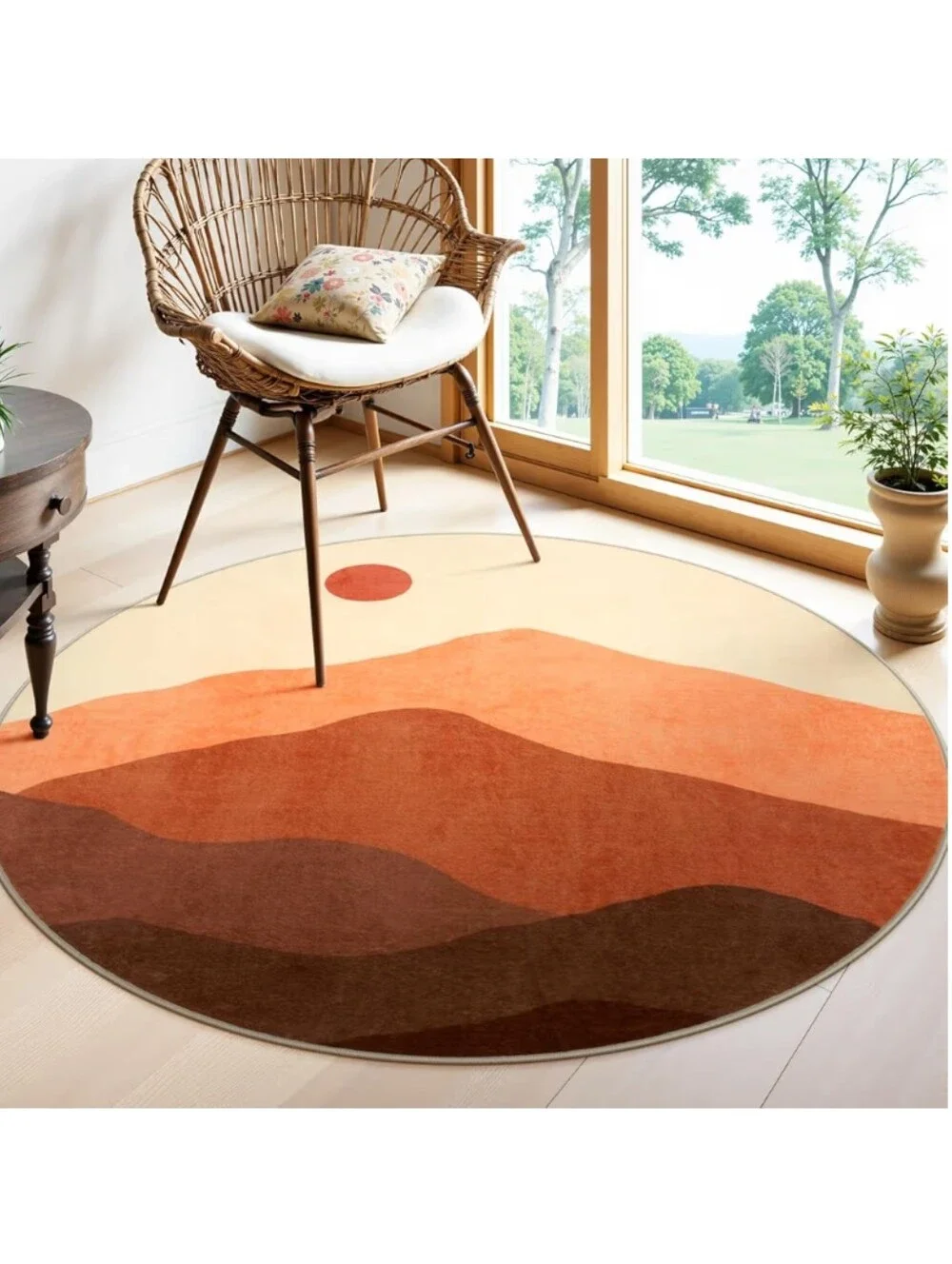 Sungea NWT 4' Round Desert Sun Non-Slip Machine Washable Area Rug Earthtones